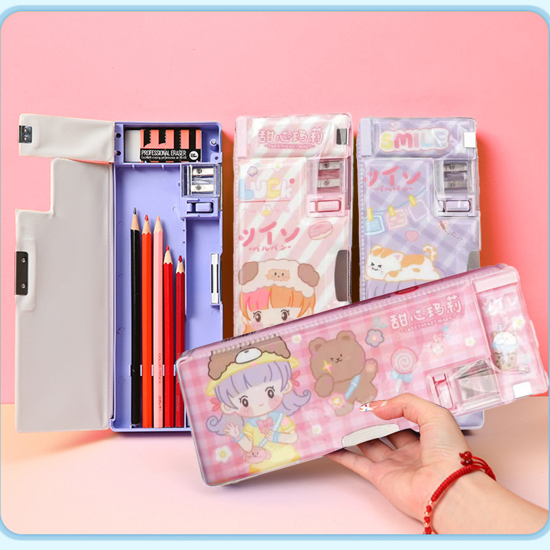 

MATOUGUI KIDS - Tempat Pensil 2 Layer Multifungsi Motif Kotak pensil pola gadis kartun gadis