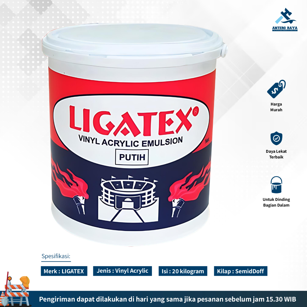 Cat Tembok Dinding Rumah Ligatex Warna Putih Ukuran 20kg Finishing Semi Doff