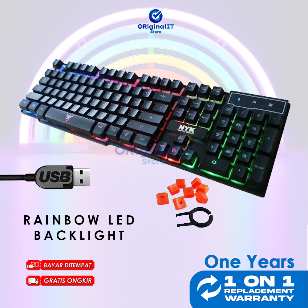 Keyboard USB Komputer PC Laptop Lampu Rainbow Backlighting NYK K02