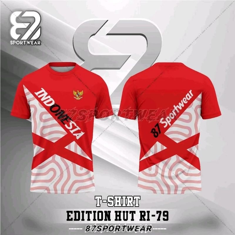 Kaos olahraga edisi merah putih lengan pendek 87sportwear