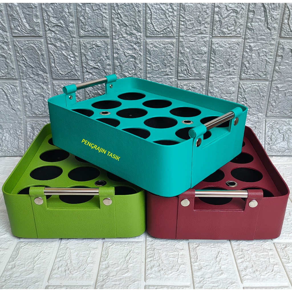 Keranjang Air Mineral Gelas Kulit Sintetis Isi 12 Cup Model Oval Tempat Aqua Botol Kecil