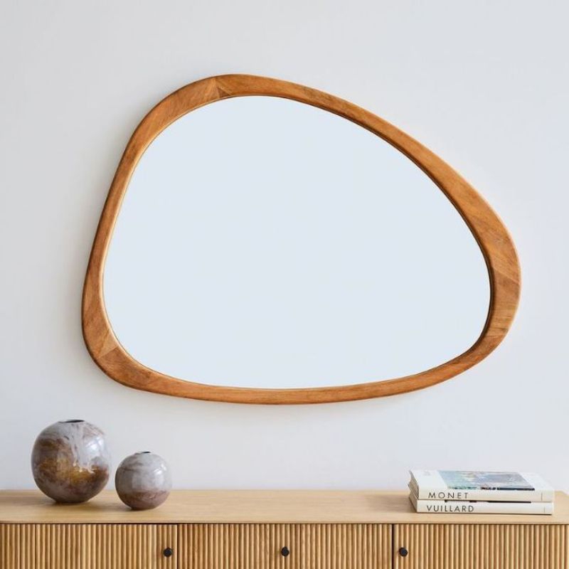 Cermin jati asimetris cermin oval minimalis jati cermin aestethic