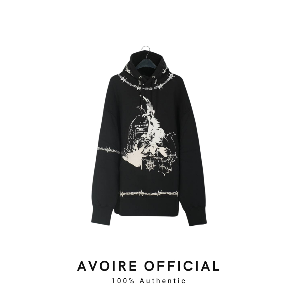 Gothic Print Hoodie Black