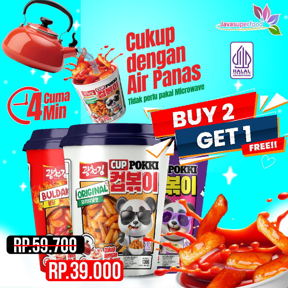 

(PROMO BUY 2 GET 1) CUP TOKPOKKI 130 GRAM / TTEOKPOKKI CUP / KOREAN SNACK / TOKPOKKI SIAP MAKAN / TOKPOKKI INSTAN HALAL