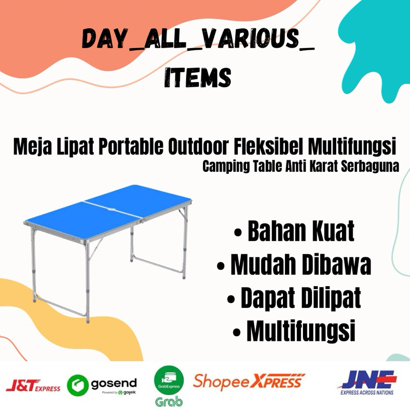 Meja Lipat Portable Outdoor Lipet Koper Camping Table Anti Karat Serbaguna Fleksibel Multifungsi
