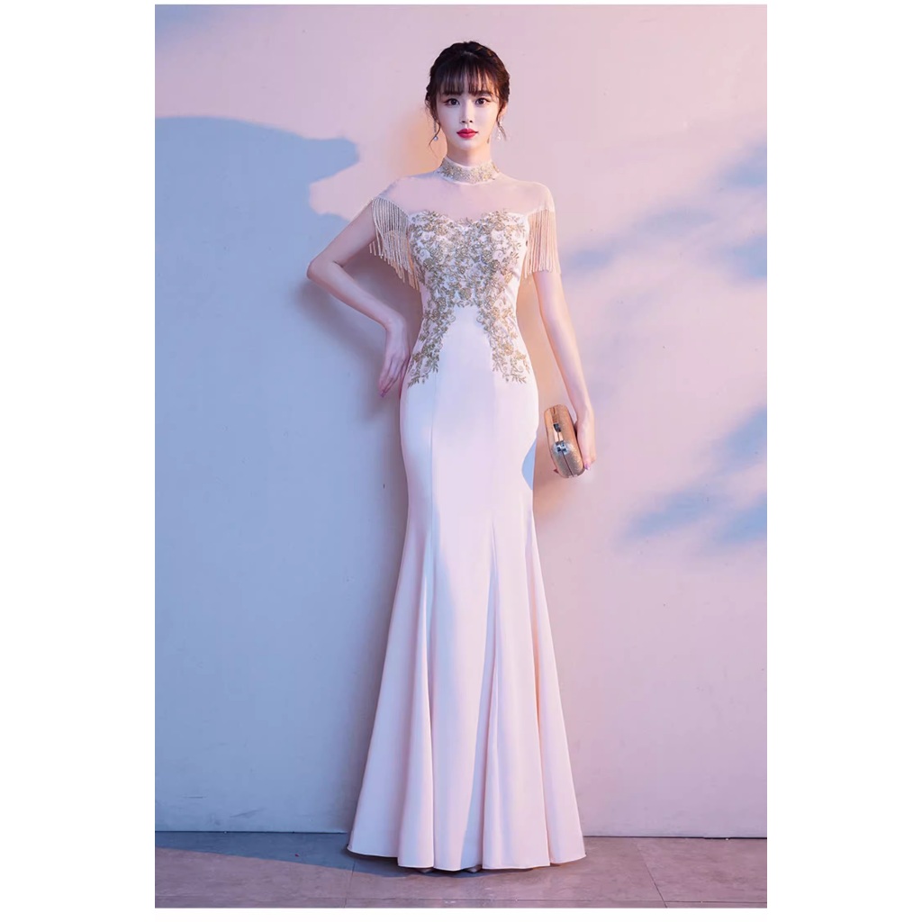 Gaun Pesta 2408007 Putih Lengan Pendek Mermaid Party Dress