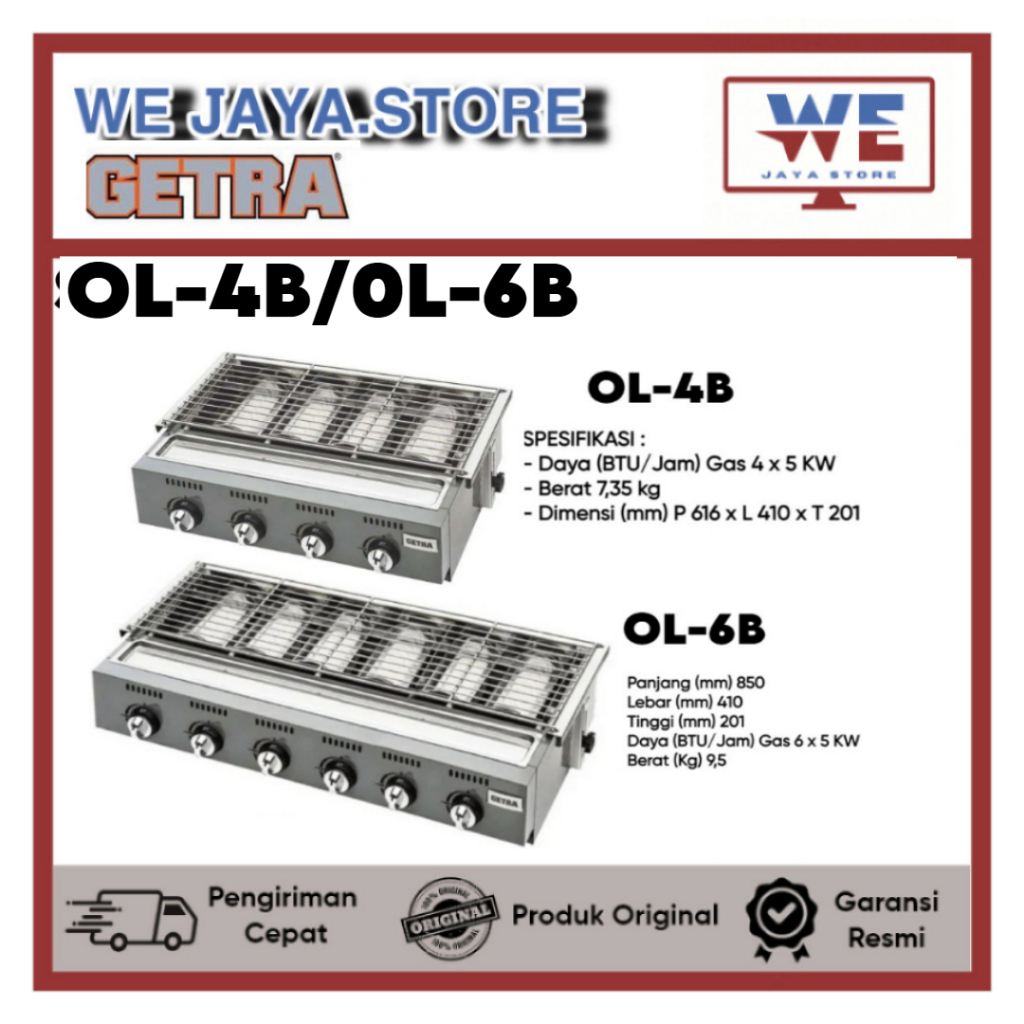 Kompor Pemanggang Komersial GETRA OL-4B / OL-6B 4 Tungku / 6 Tungku Kompor Pemanggang Getra
