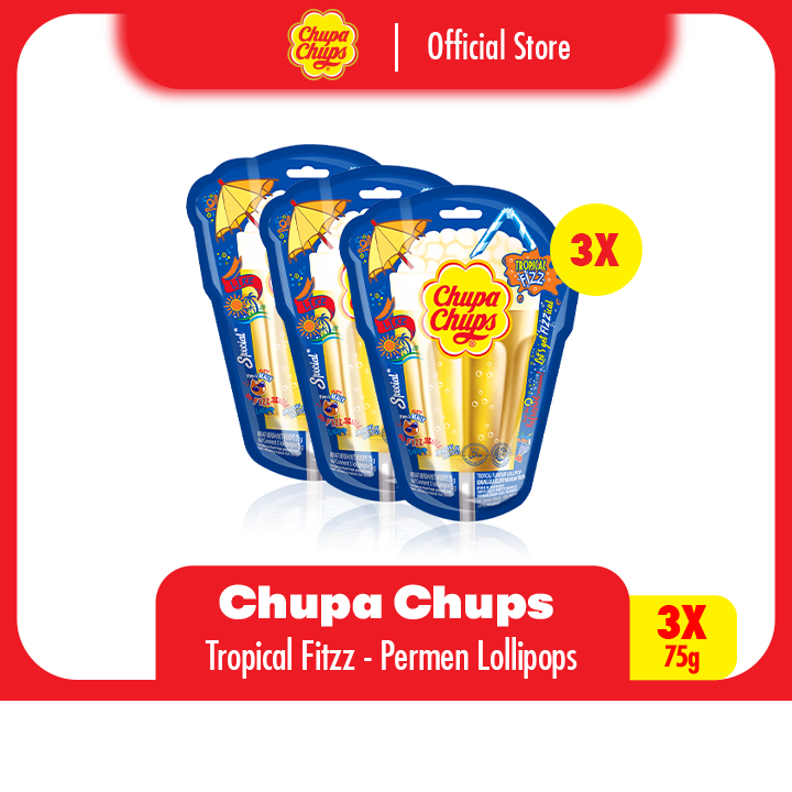 

Chupa Chups Lollipops 3D Tropical Fizz - Permen Lolipop Rasa Buah (3 Packs)