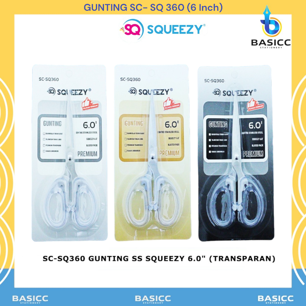 

Squeezy Gunting Scissor SC SQ-360 Transparant 6 Inch | @ 1Pcs