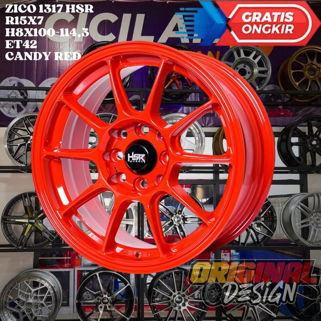 Velg Mobil Ring 15 HSR ZICO R15 LEBAR 7 LOBANG BAUT 4 ET42 CANDY RED