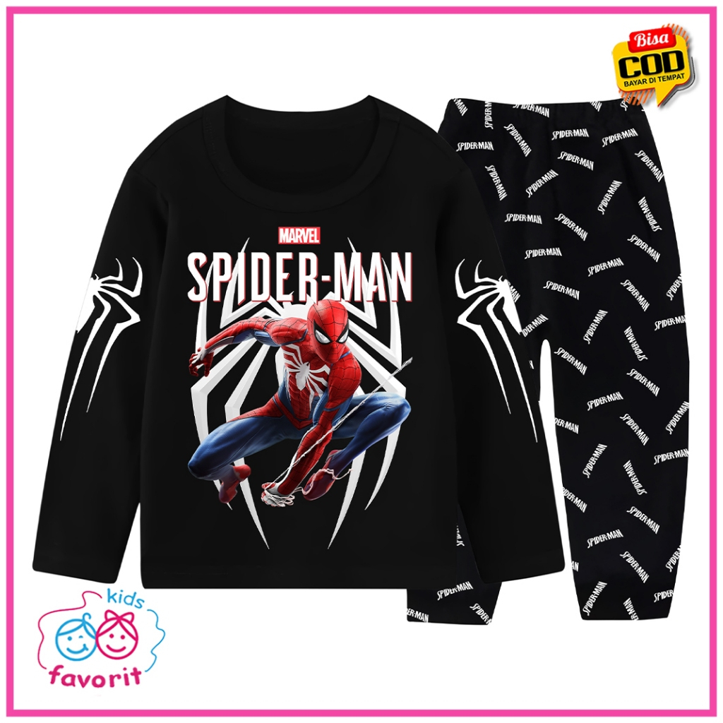 Piama Anak Perempuan/Laki Laki Terbaru Motif Spiderman Setelan Lengan Panjang 1 - 10 Tahun Piama Ana
