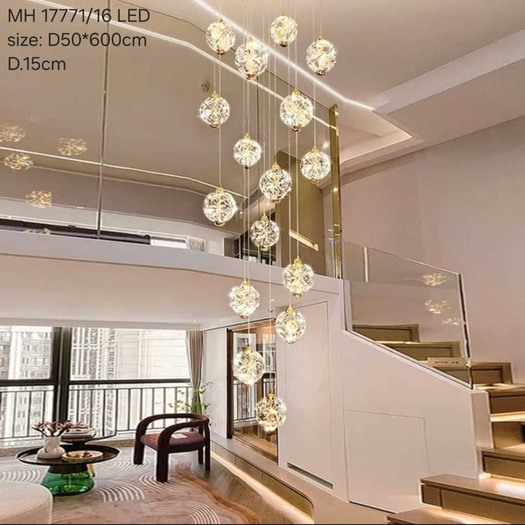 Apollo Lighting Lampu Hias Gantung Bola Kristal Arm Pendant Void Dandelion Seed LED 3 Colour Light 1