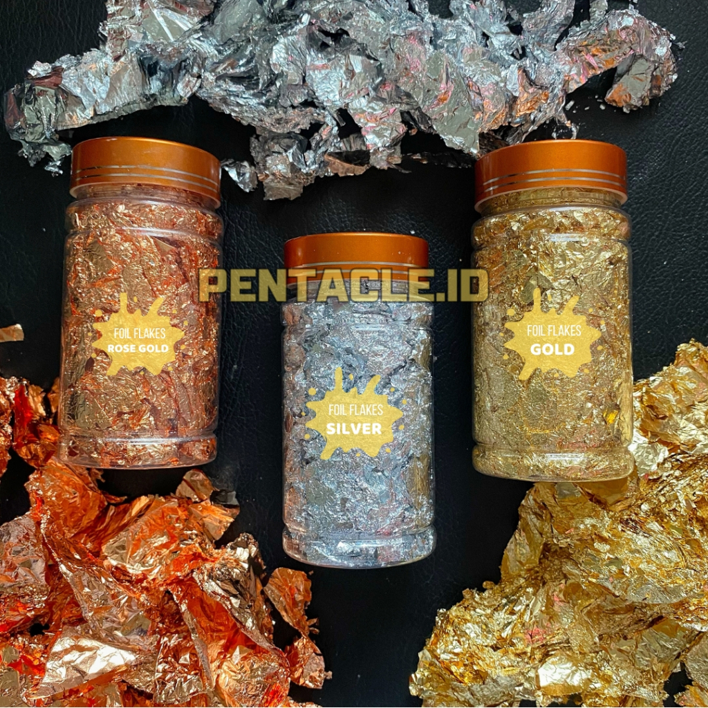 Hiasan Nail Art Resin FOIL FLAKES 150MLGold Silver Rosegold Decoration Foil Paper Aluminium Flake Fo