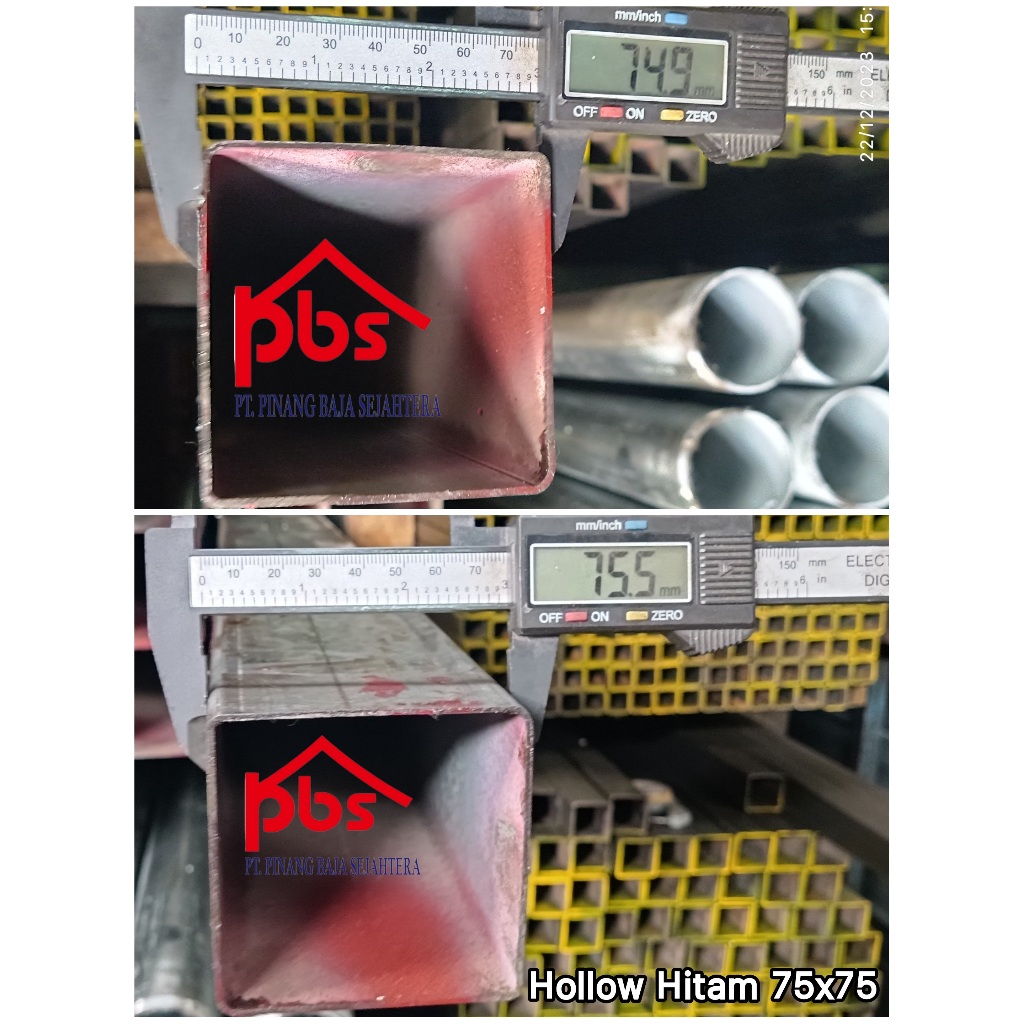 BESI HOLLOW HITAM 75x75 (1.5mm 2mm 3mm) / HOLO BESI KOTAK 75 x 75 x 6 meter