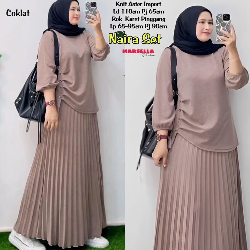 NAIRA SET BY MARSELLA/SET ROK PLISKET  BAHAN KNIT ASTER KEKINIAN