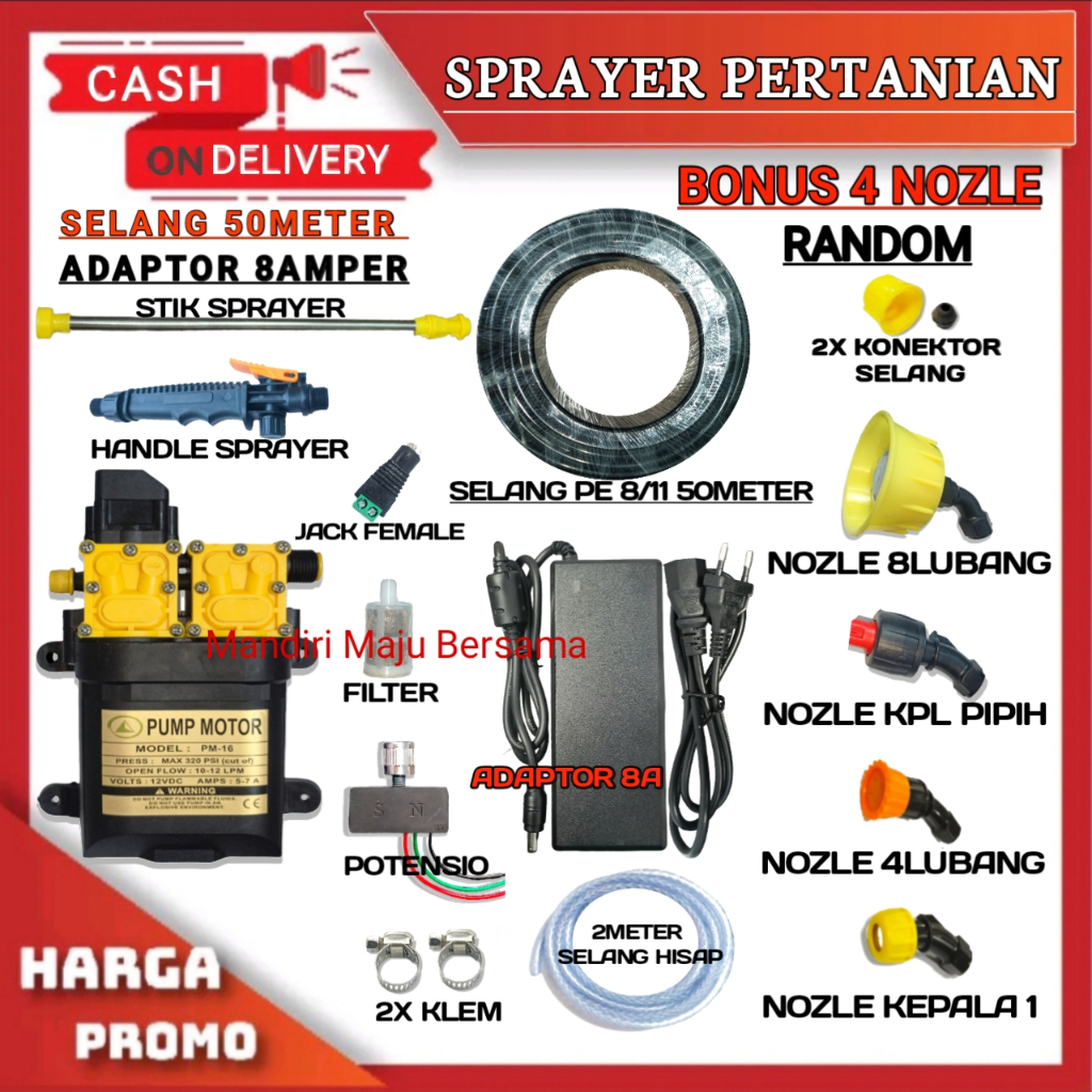 RB PAKET SPRAYER PERTANIAN / ALAT SEMPROT HAMA DINAMO POMPA DOBEL 320PSI SELANG 50 METER