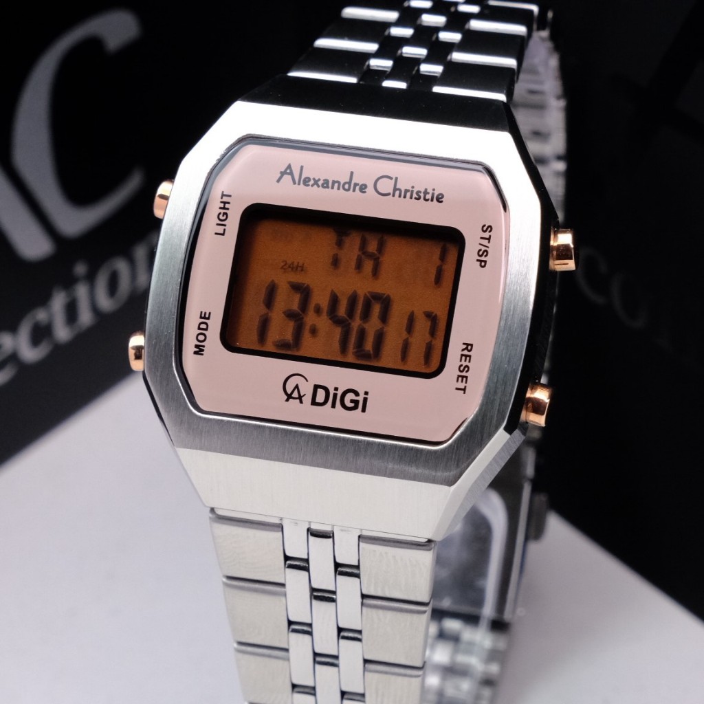 Jam Alexandre Christie Wanita Digital Terbaru 2024 Original AC 9403 Silver Peach