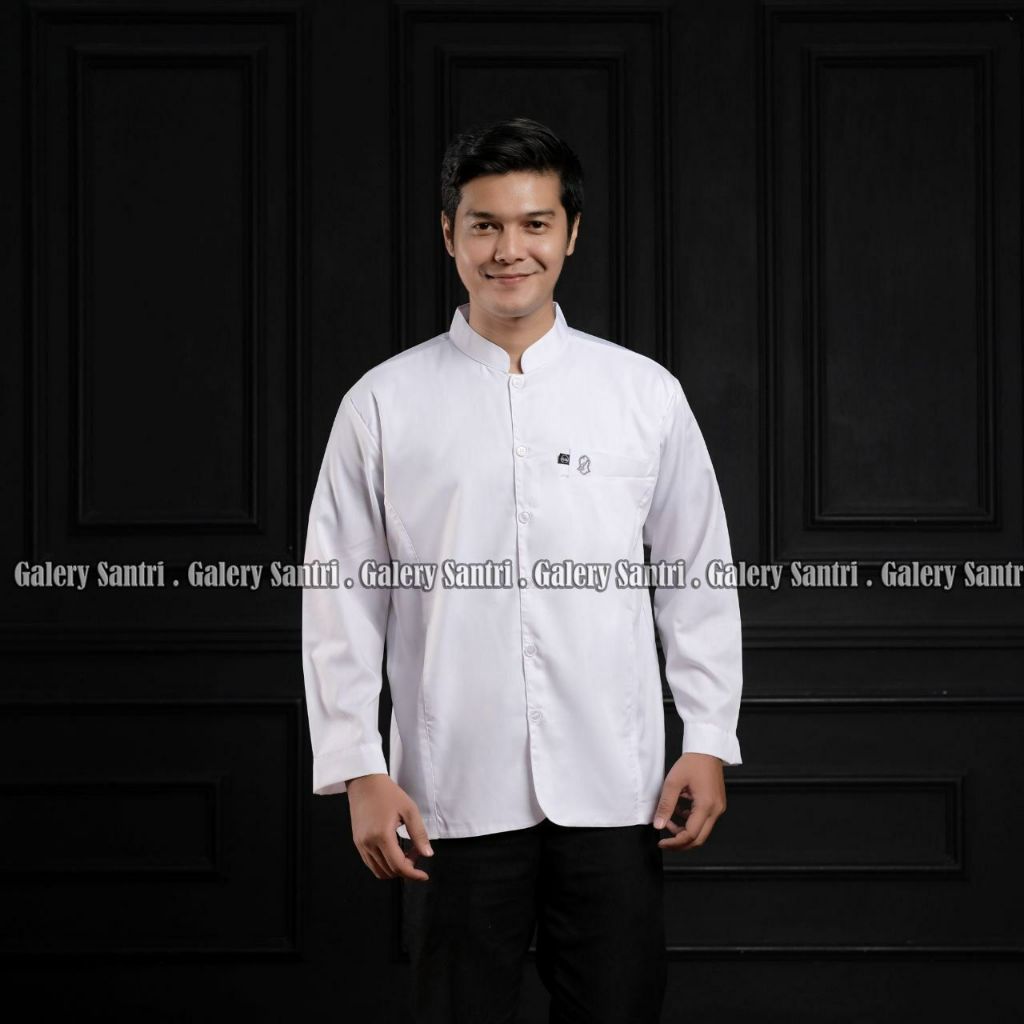 GALERI SANTRI BAJU KOKO SEMI JAS LENGAN PANJANG KOMBINASI BORDIR MOTIF TEROMPAH KOKO HABAIB