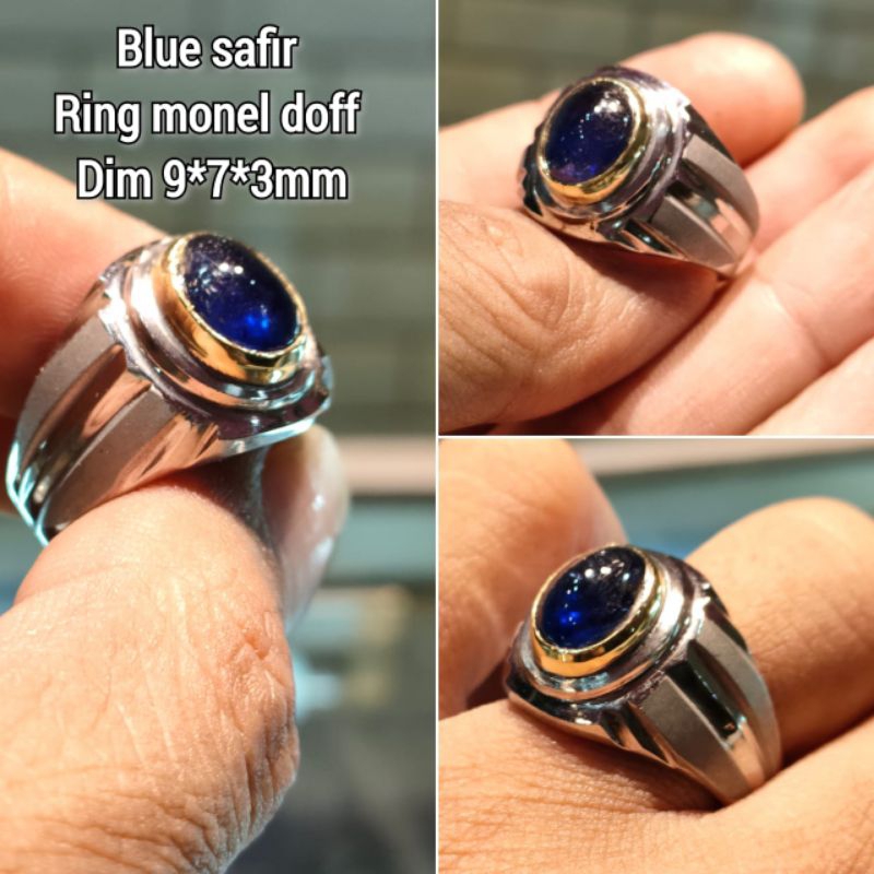 CINCIN PRIA BATU BLUE SAFIR KECIL RING MONEL DOFF