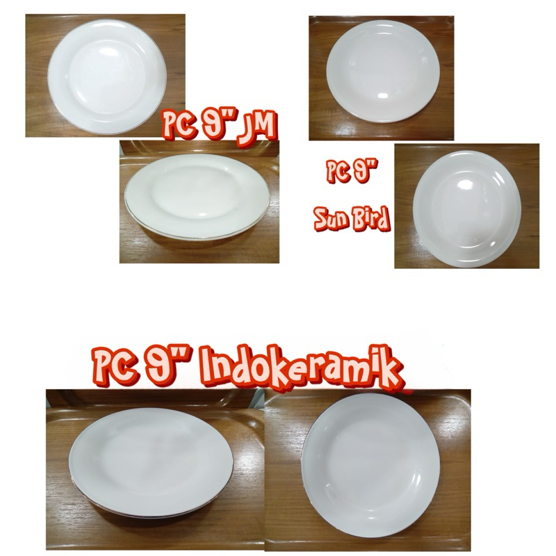 6 Piring makan catering 9” | Piring ceper keramik polos 9”