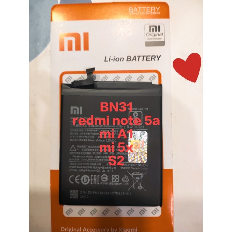 baterai xiaomi redmi note 5a bn31 asli batre bn 31 original mi a1 s2