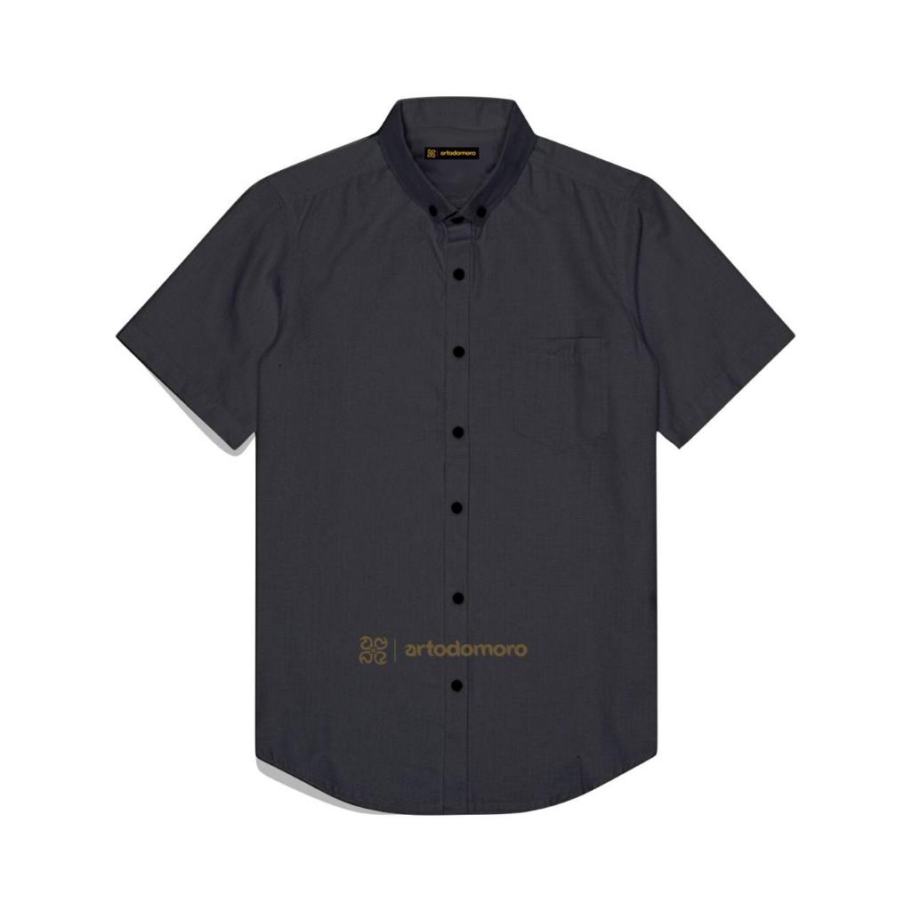 Artodomoro Kemeja Polos Pria Lengan Pendek Darkgrey