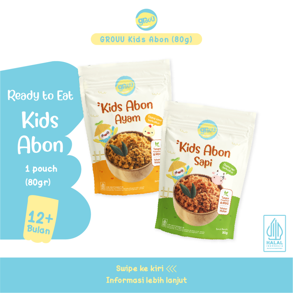 

GROUU Kids Abon Sapi Ayam 80g - Makanan Lauk Cemilan MPASI Anak Bayi Non MSG Ready To Eat / Camilan Baby 12 Bulan