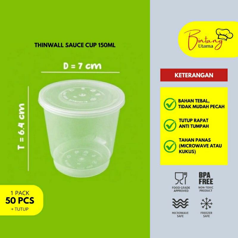 [Isi 50pcs] Thinwall Sauce Cup / Tempat Saus Plastik 150ml