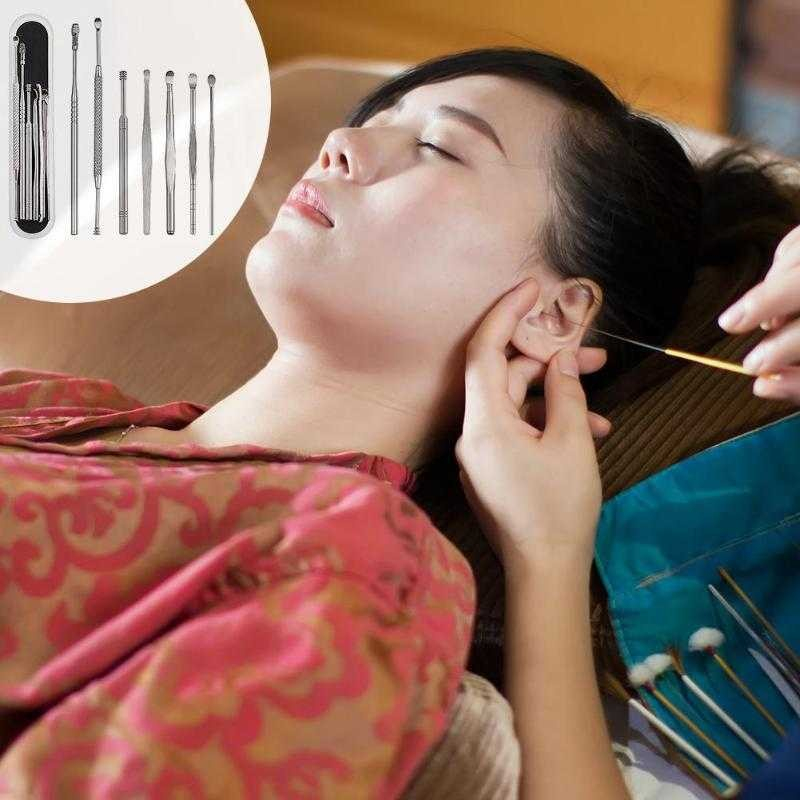 ORIGINAL korek kuping set 8 stainless alat pembersih kotoran telinga kering basah bentuk spiral ampu