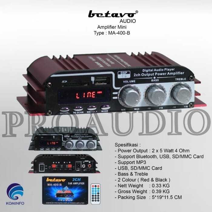 AMPLI MINI BETAVO MA400B / MA 400B AMPLIFIER KARAOKE MA 400 B USB BLUETOOTH DC 12 V