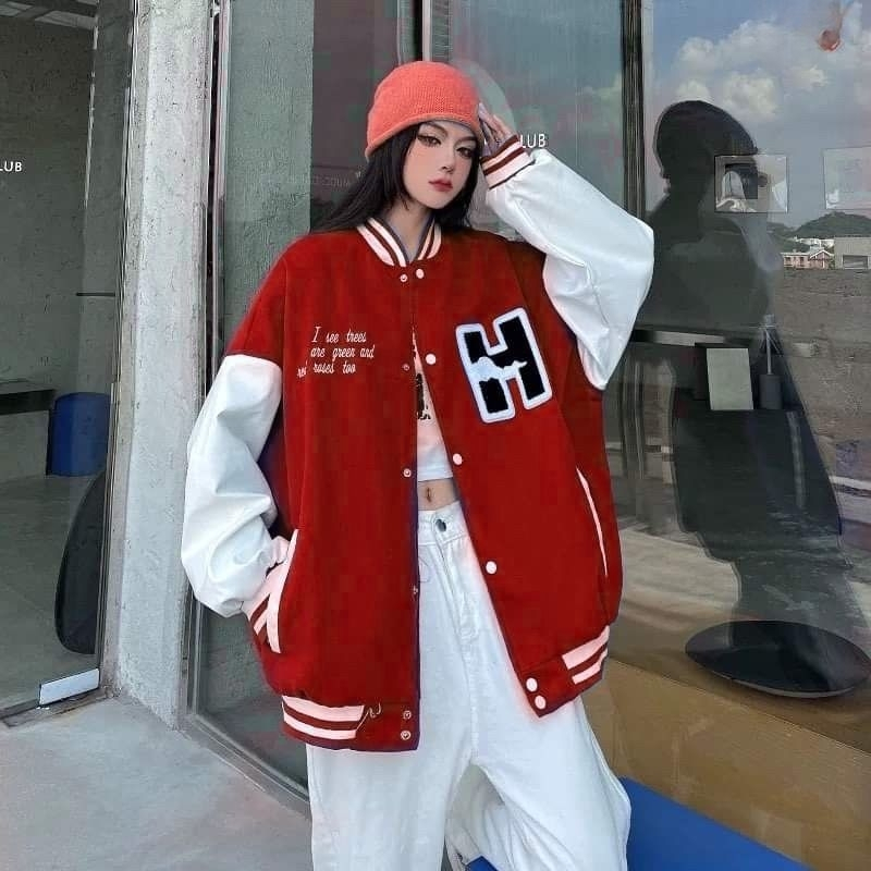 (S - 6XL ) Jaket VARSITY Baseball Fleece Big Size ( S M L XXL XXXL 4XL 5XL 6XL) INISIAL H ( BISA CUS