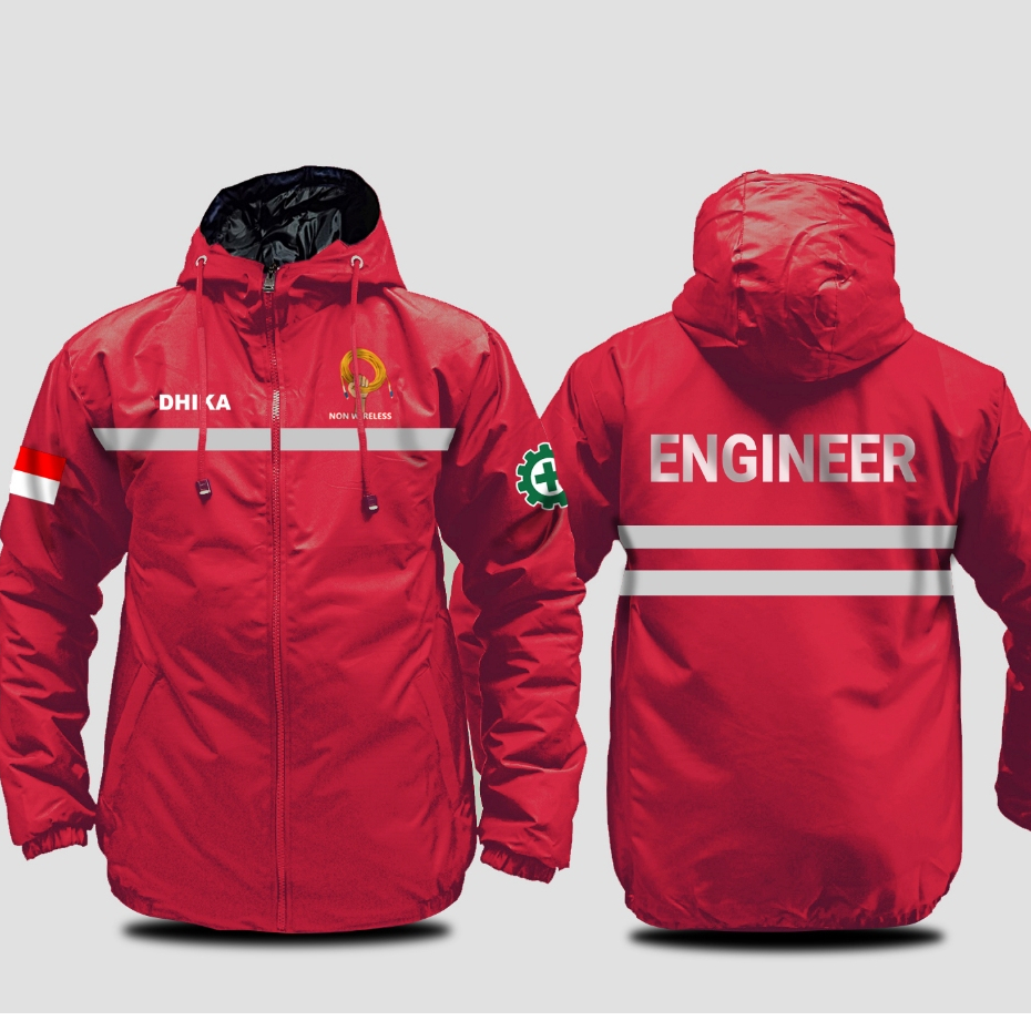 Jaket PT Engineer Wireless Merah Parasut Scotlight Semi WF Pesanan Khusus