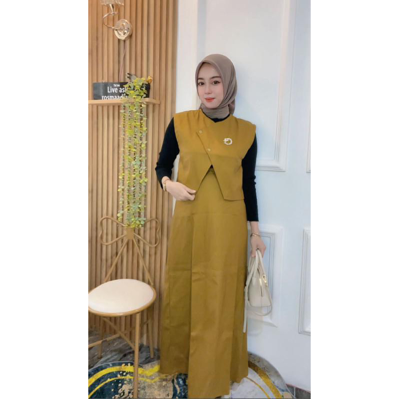 Nana Set setela rompi dan rok span bahan chinos rompi vest blezer rok span