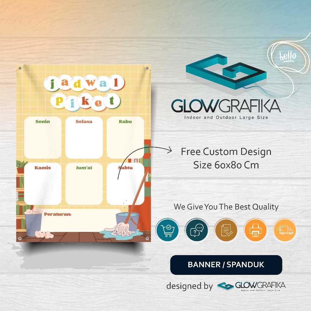 Print Spanduk Custom Kuning Hijau Ilustrasi Jadwal Piket