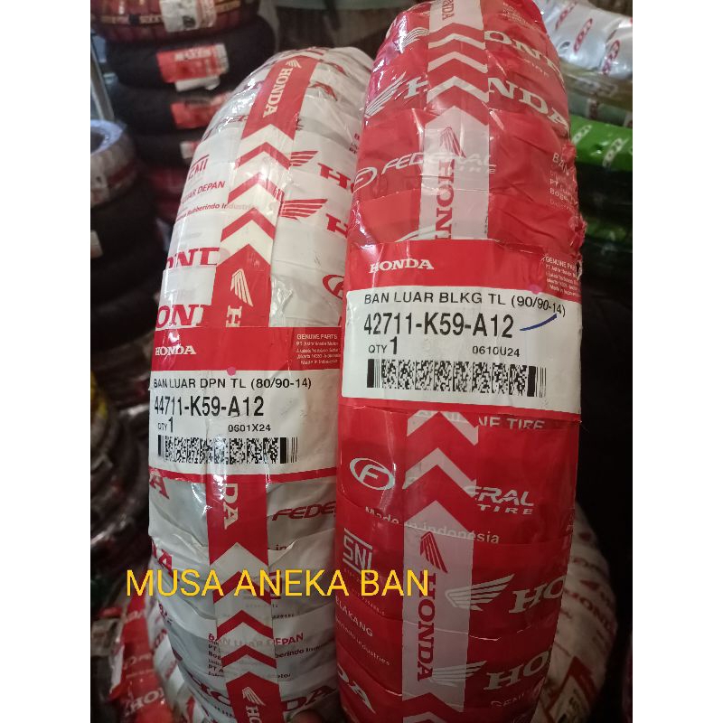 BAN LUAR MOTOR TUBLESS 80/90 & 90/90- 14. COCOK UNTUK SCOOPY BEAT VARIO DLL. MERK FEDERAL ORI 100 %.