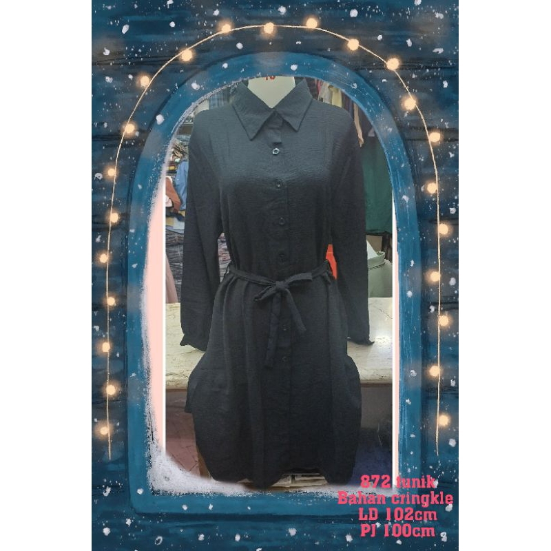 Tunik wanita muslim hitam polos cringke