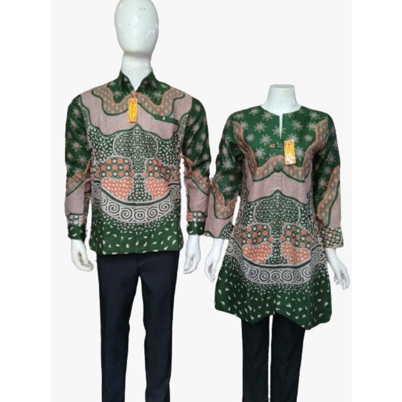 KEMEJA BATIK SOLO PRIA WANITA COUPLE MOTIF WARNA HIJAU MERAH