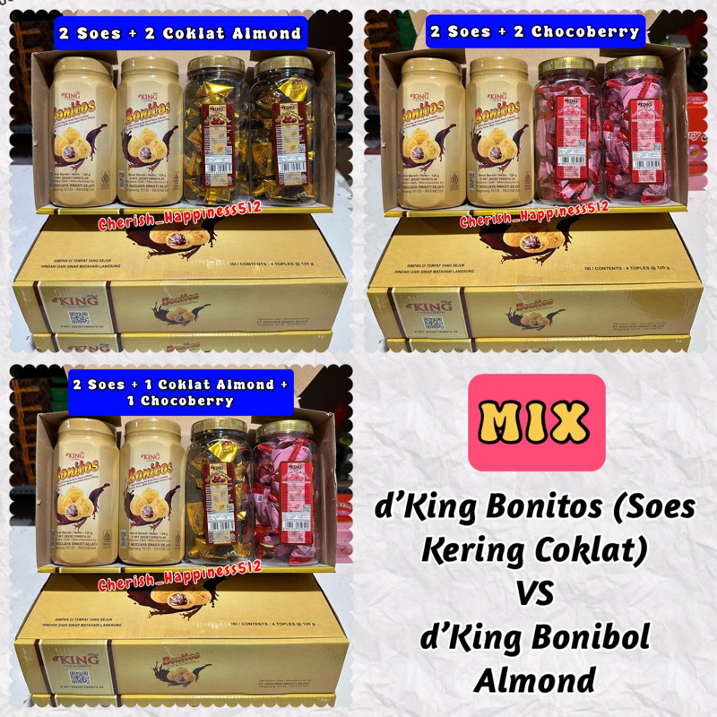 

[Mix] 1 Kotak Isi d'King Bonitos Soes Kering Rasa Coklat + Bonibol Almond