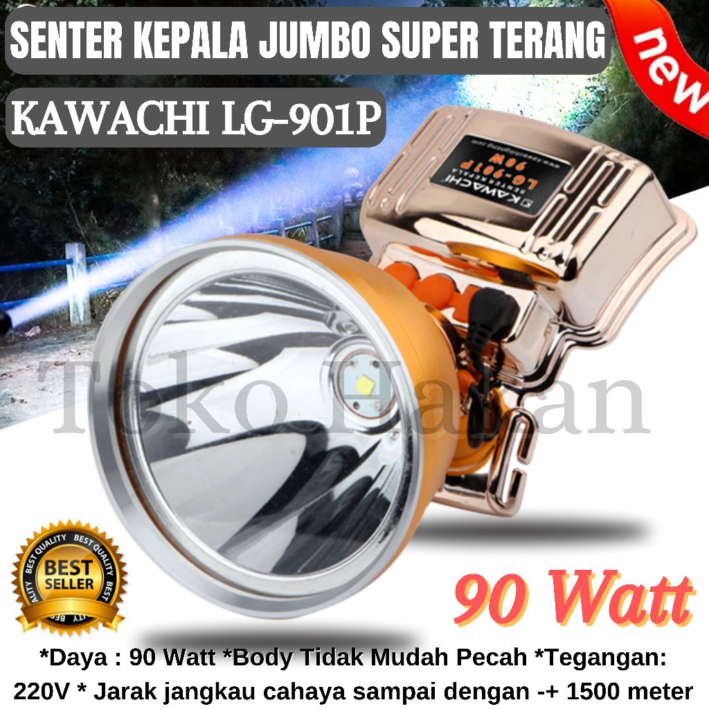 Senter Kepala Jumbo KAWACHI LG-901P LED 90 Watt Super Terang Tahan Hingga 22 Jam | Senter Kepala 90W