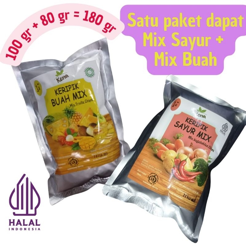 

keripik paket mix buah 100 gram (nangka apel salak nanas mangga rambutan pisang) & sayur 80 gram (brokoli paprika cabai merah bawang bombay kentang wortel jamur) menyesuaikan stok kena