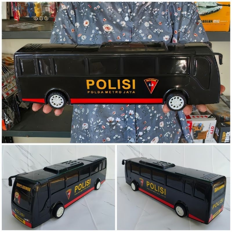 Mainan Bus Polisi Brimob Besar Panjang jalan Tanpa Baterai Model Friction - Mainan Mobil Mobilan Bis