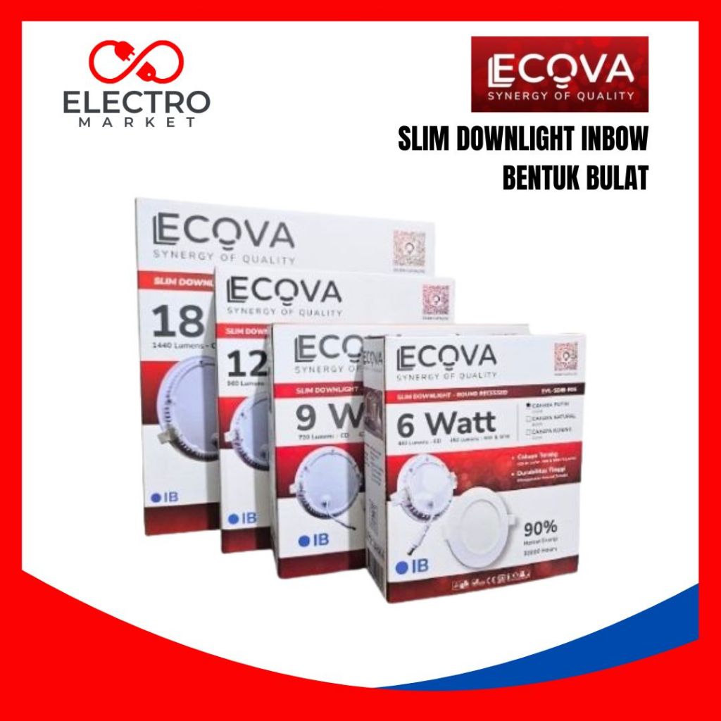 ECOVA Lampu Downlight LED Slim Inbow Bulat 6W 9W 12W 18W Watt