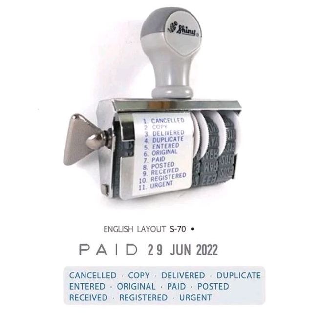 

Stempel Shiny S-70 S70 (Office Stamp - Tanggal) Paid Received Cancelled Copy Delivered Duplicate