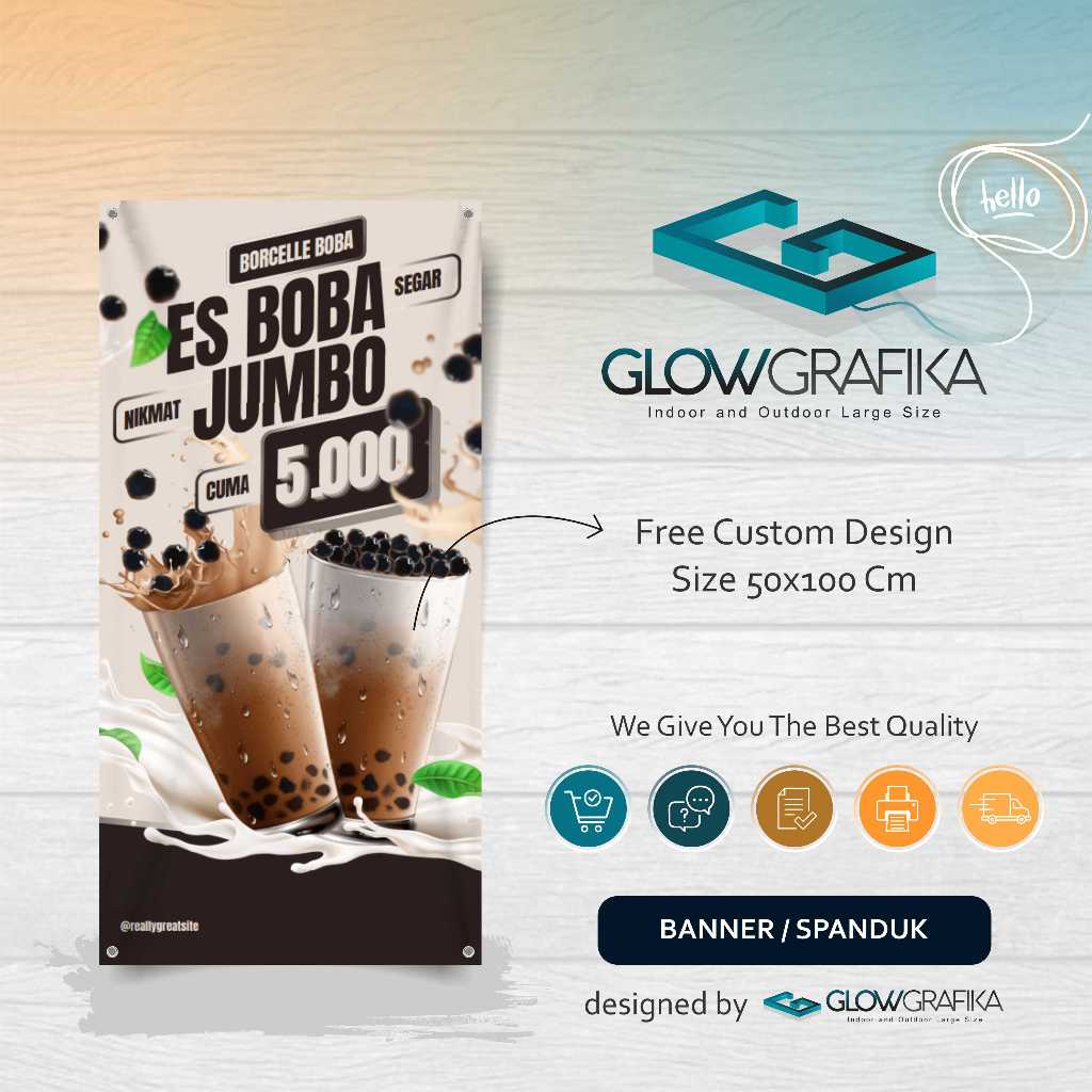 Print Spanduk Custom Banner Menu Es Boba Jumbo Kreatif Krem dan Cokelat