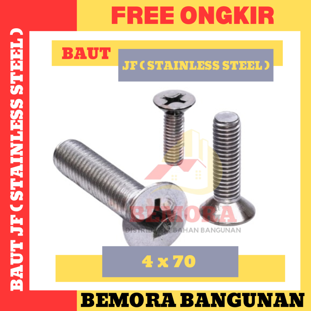 Baut JF Stainless Steel / Machine Screw SS M 4 x 70