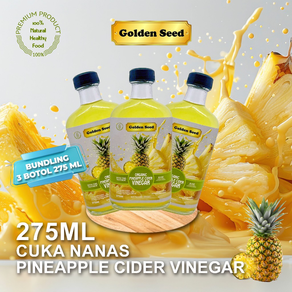 

(BUNDLING 3 BOTOL) CUKA NANAS GOLDENSEED 275ML / CUKA NANAS PREMIUM WITH MOTHER 275 ML - PINEAPPLE CIDER VINEGAR 275ML (BOTOL KACA)