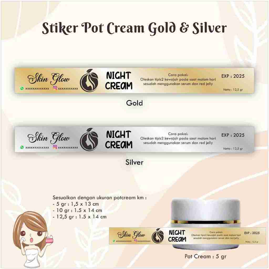 

Stiker skincare list pot cream GOLD & SILVER / Stiker kemasan / Label