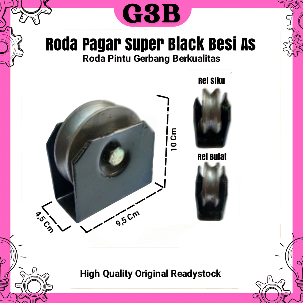 Roda pintu gerbang roda pagar super black besi as ukuran 10cm roda bubut istimewa Berkualitas