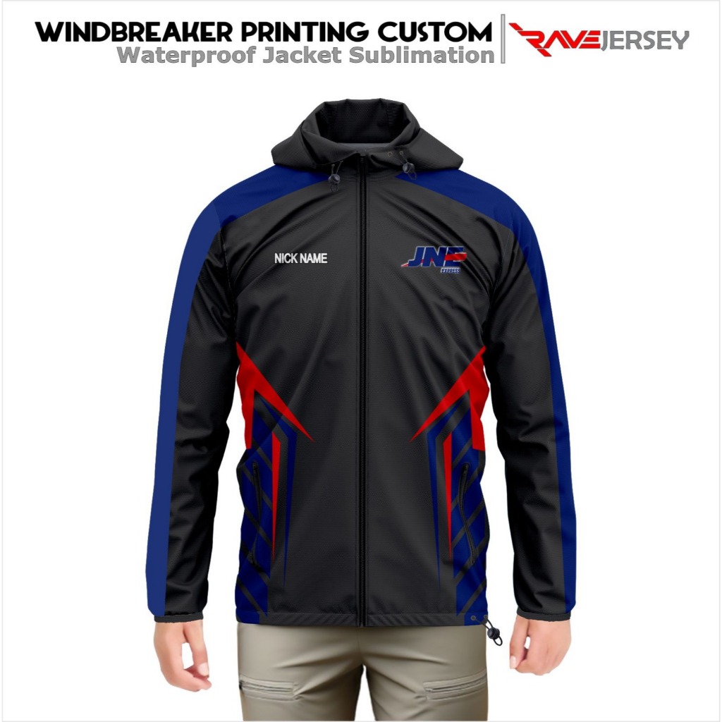 JAKET JNE WINDBREAKER WATERPROOF PRINTING CUSTOM, JAKET OUTDOOR, JAKET CUSTOM FULL PRINTING