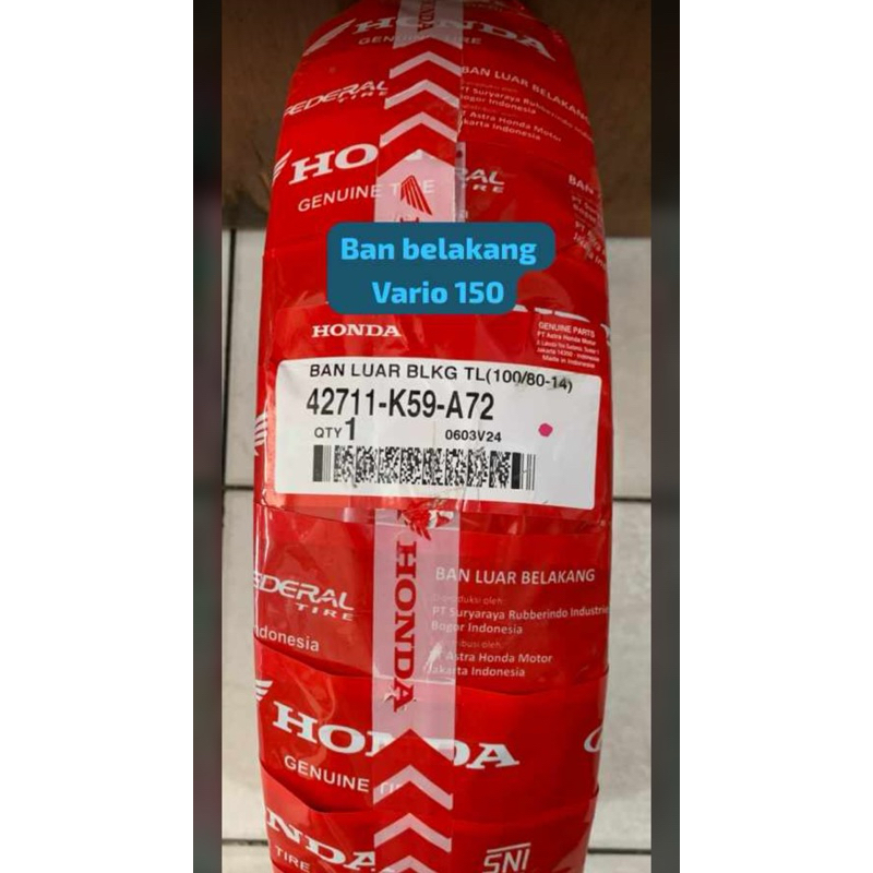 Ban Tubless Federal 100/80-14 depan Vario160 & PCX 150 produksi selalu terbaru